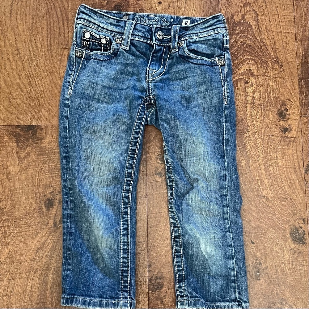 Miss me girls embellished cropped studded silver &blue jeans Sz 10